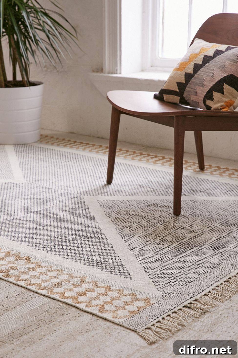 Calissa Block Printed Rug Urban Outfitters Trend Fringe Boho Geo Carpet
