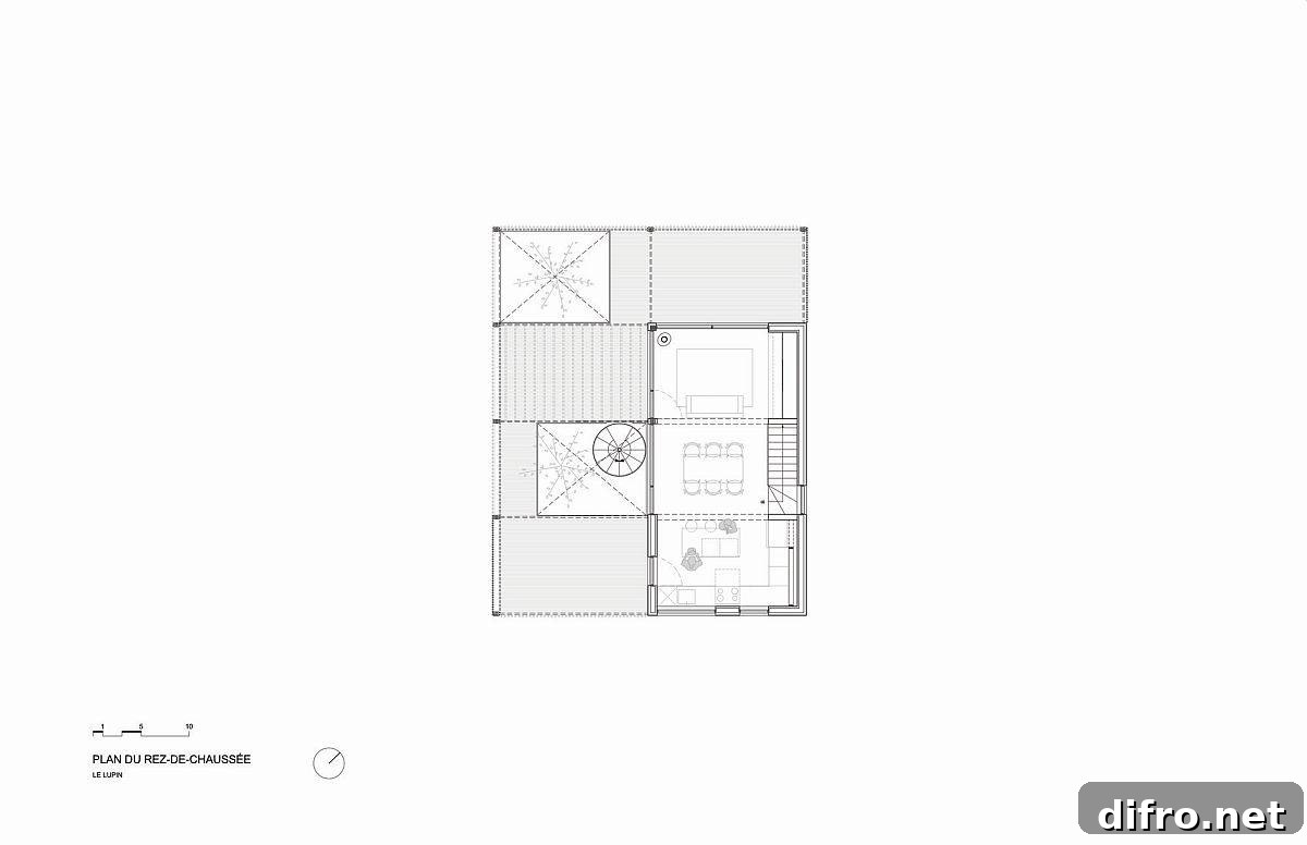 Ground floor plan of Le Lupin House designed by Atelier Pierre Thibault