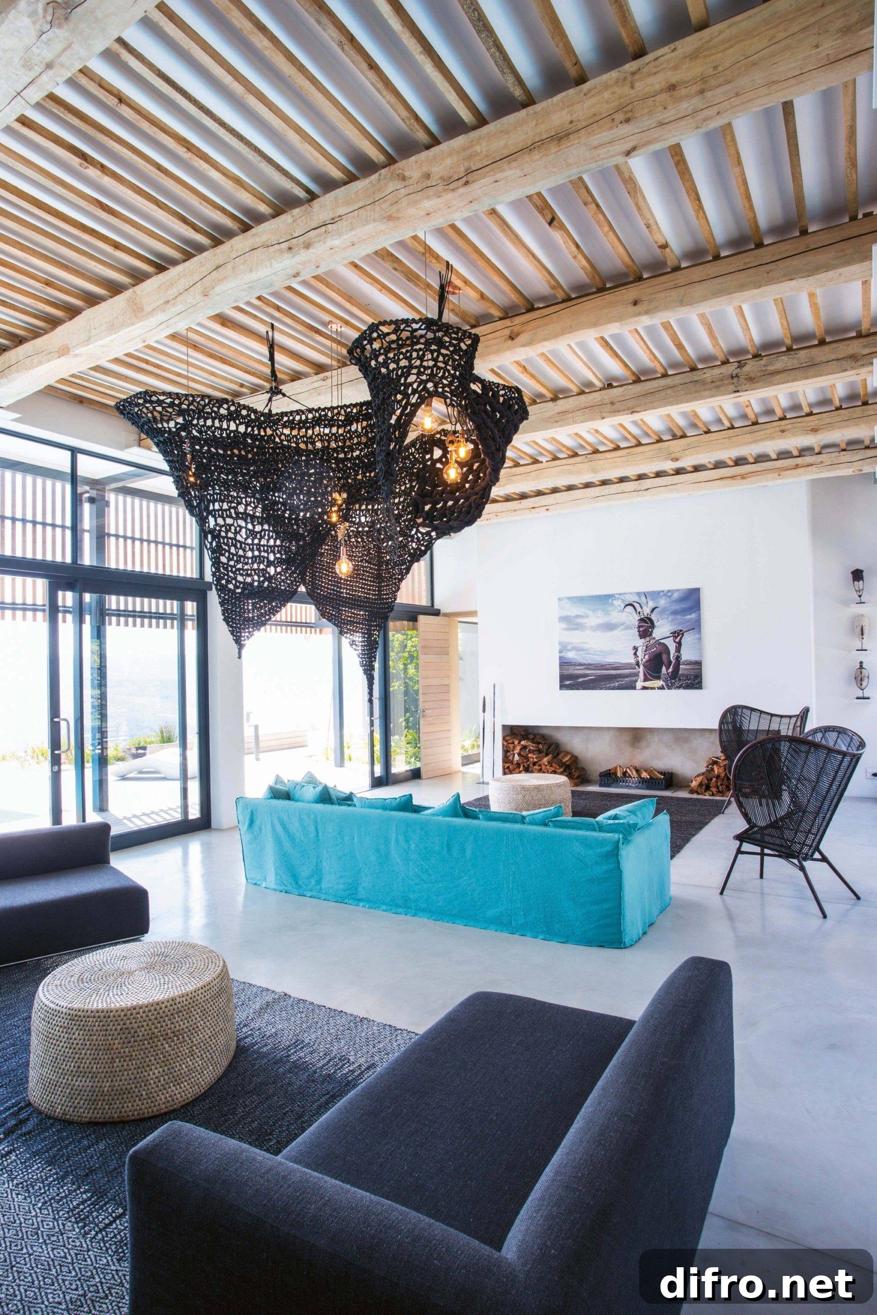 Interior of Imbizo House blending rustic African style with contemporary design