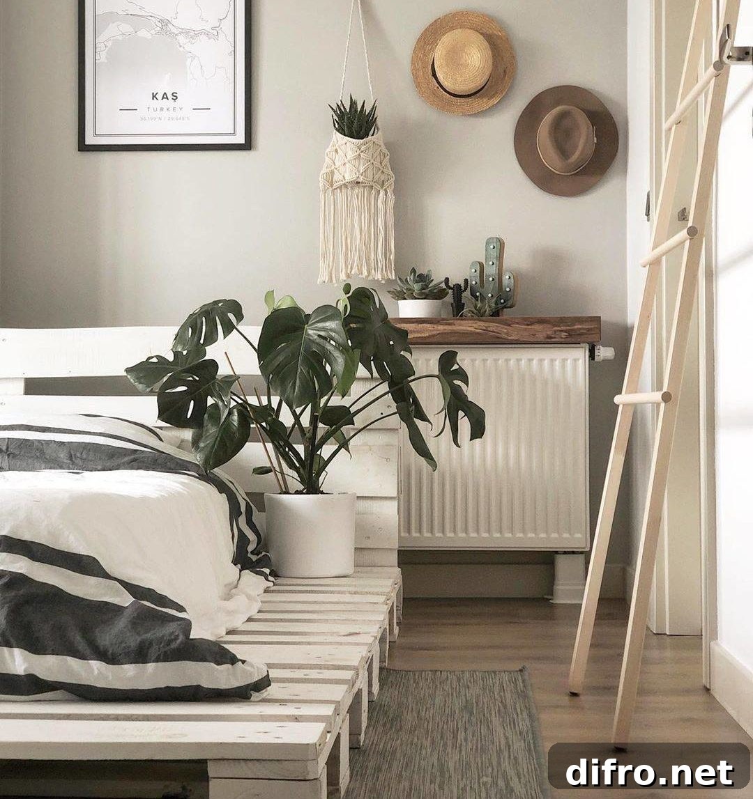 Modern Chic White Wash Pallet Bed Frame Rustic Country Bedroom Macrame Plant Hanger