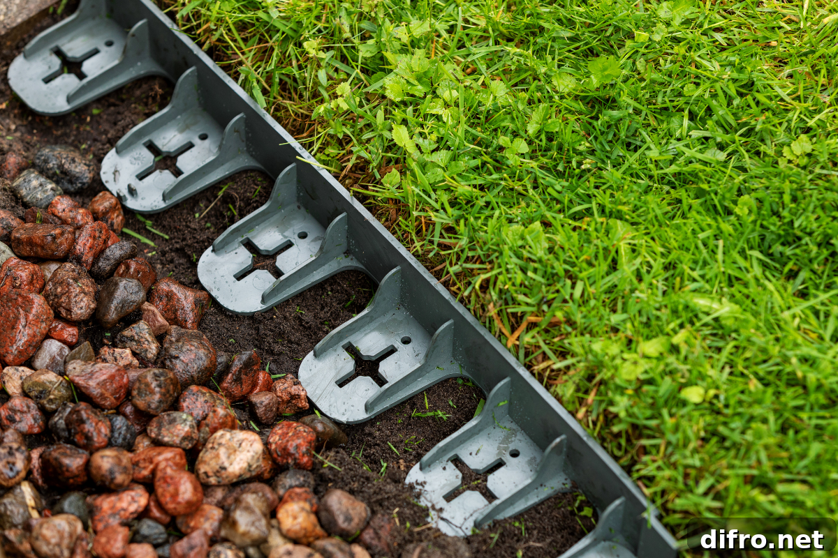 36 Lawn Edging Ideas to Define Your Yard 3 plastic lawn edging up against grass with rocks on other side