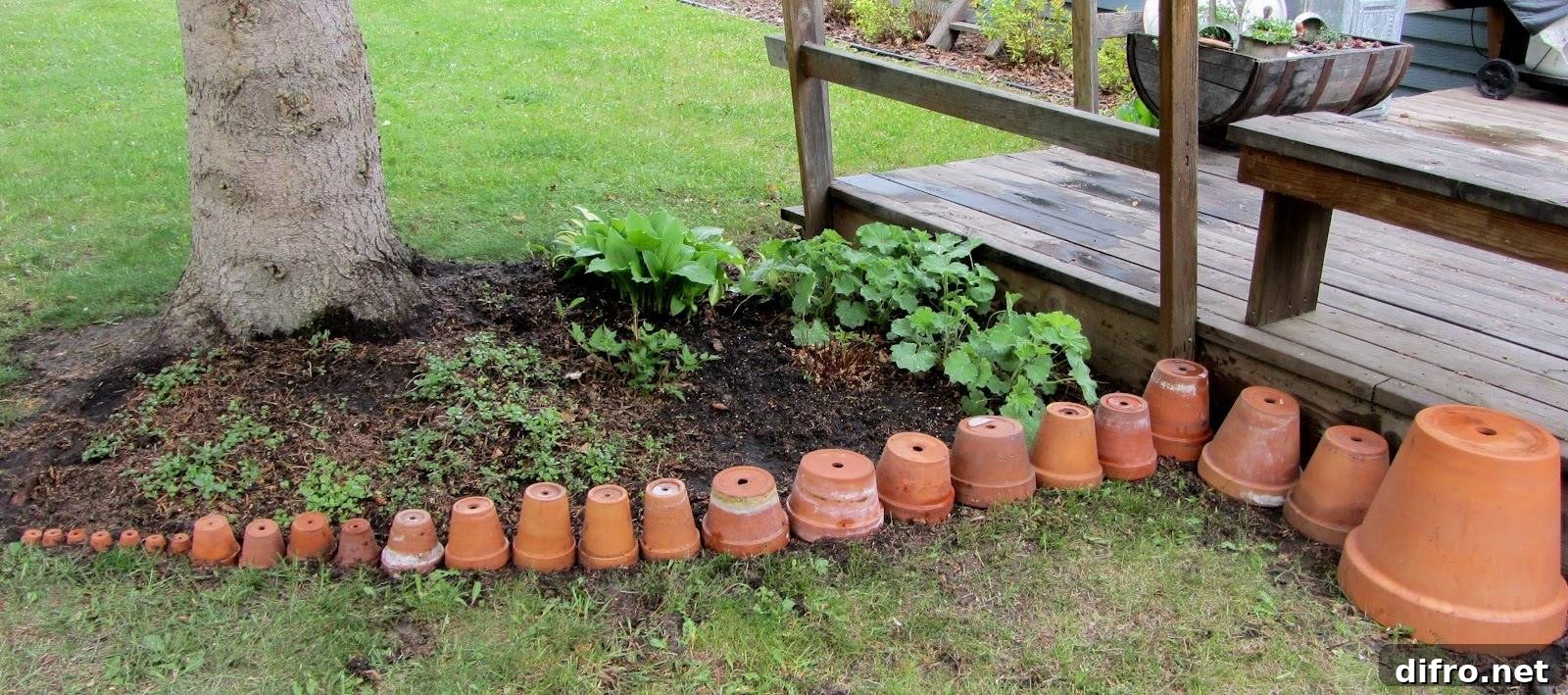 36 Lawn Edging Ideas to Define Your Yard 20 Pots lined from smallest to biggest