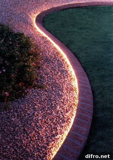 36 Lawn Edging Ideas to Define Your Yard 23 rope lighting down garden path stones grass
