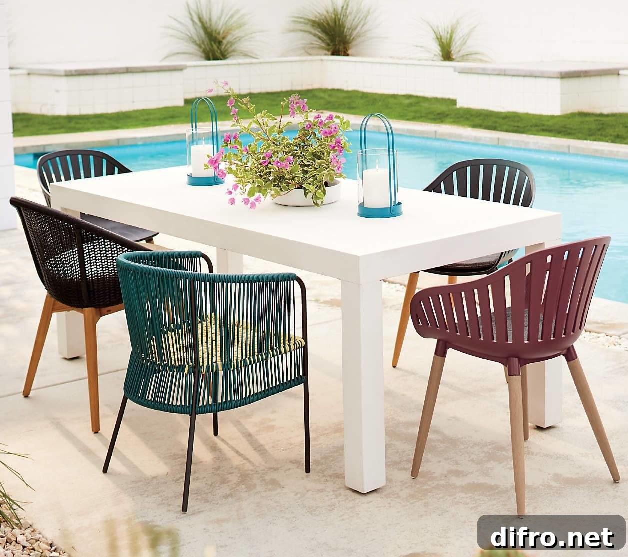 Modern Outdoor Patio Dining Chair Mid Century Chic Statement Chair White Table