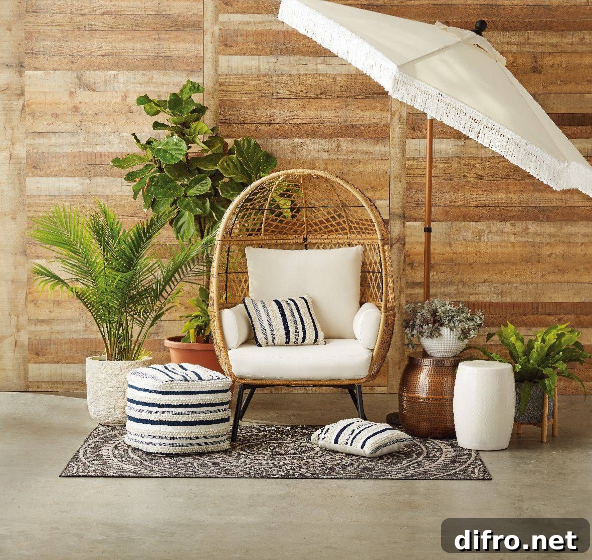 Egg Chair Wicker Bowl Seat Canopy White Umbrella Walmart Patio Outdoor Pouf