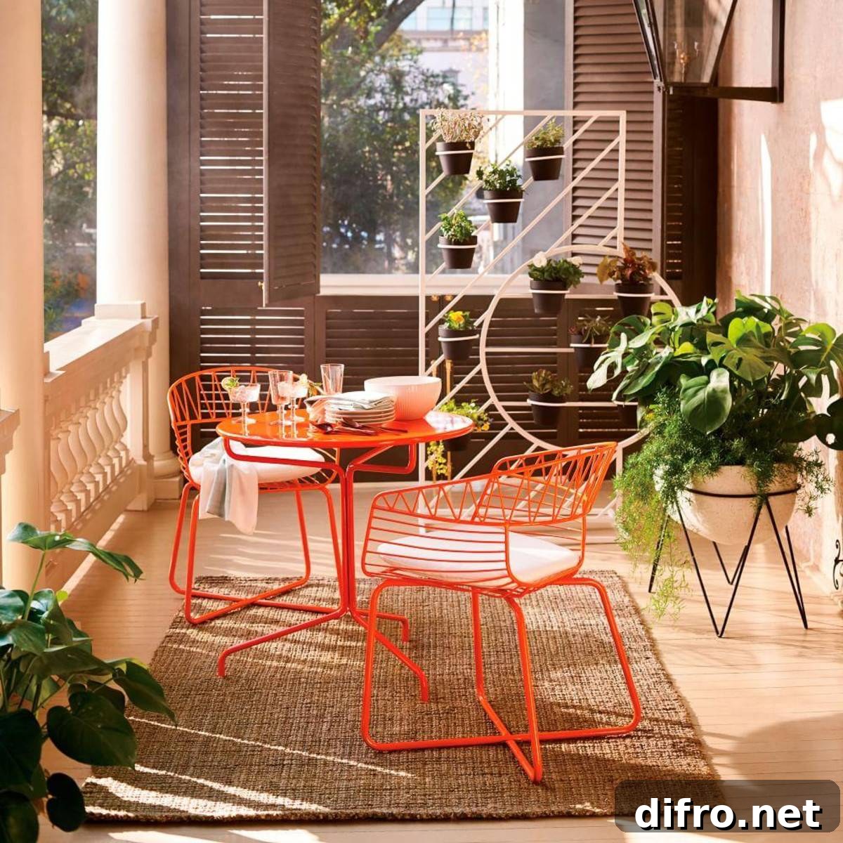 Orange Patio Bistro Dining Set Outdoor Colorful Porch Accent Furniture