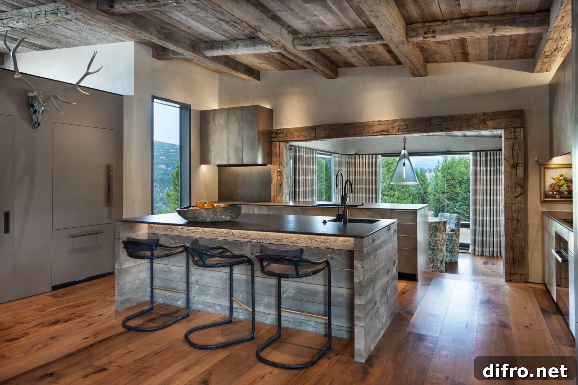 Modern Rustic Chic Decor Country Kitchen Dining Area Wood Features Center Island