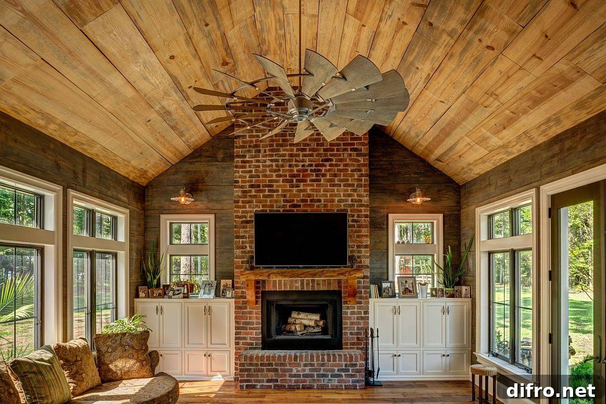 Reinvent the look of the classic farmhouse living room with tropical touches