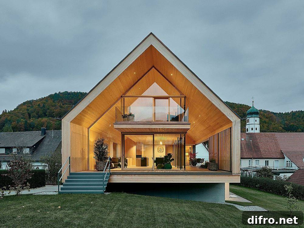 Southern facade clad in glass offering views