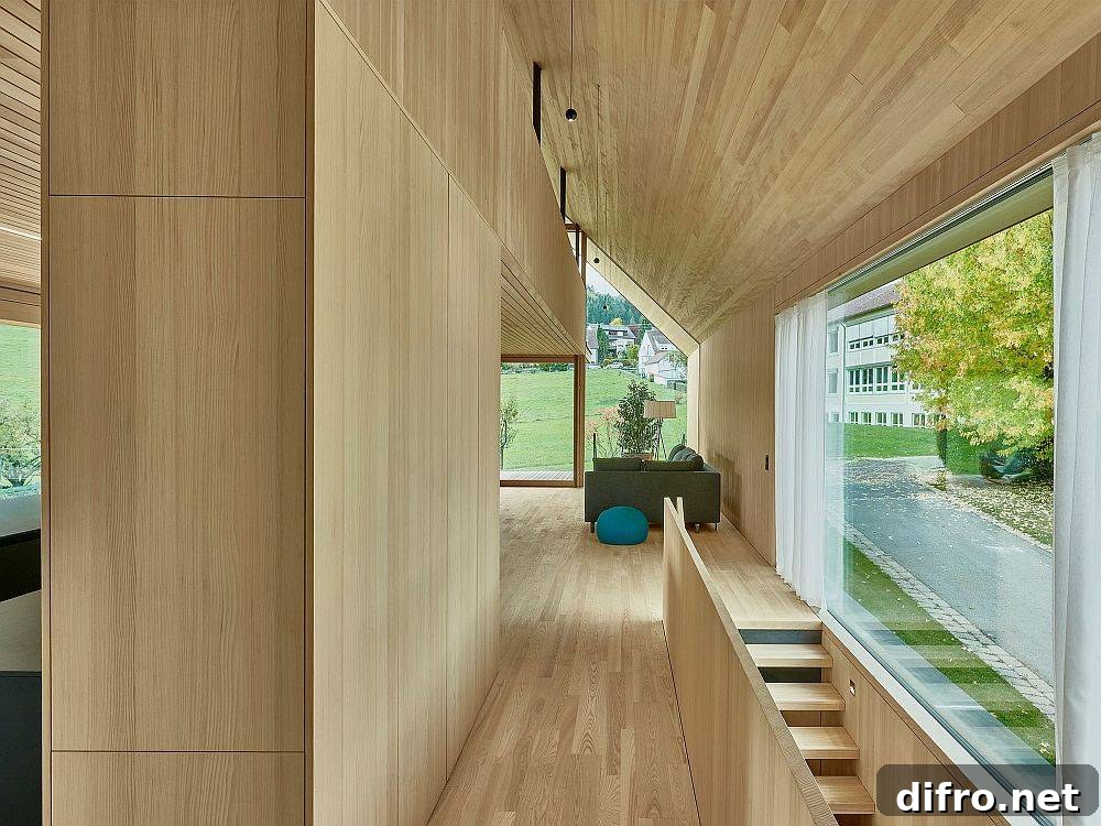 Large windows and glass doors integrating outdoors and indoors