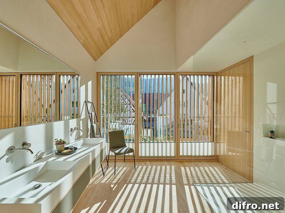 Modern bathroom in white and wood