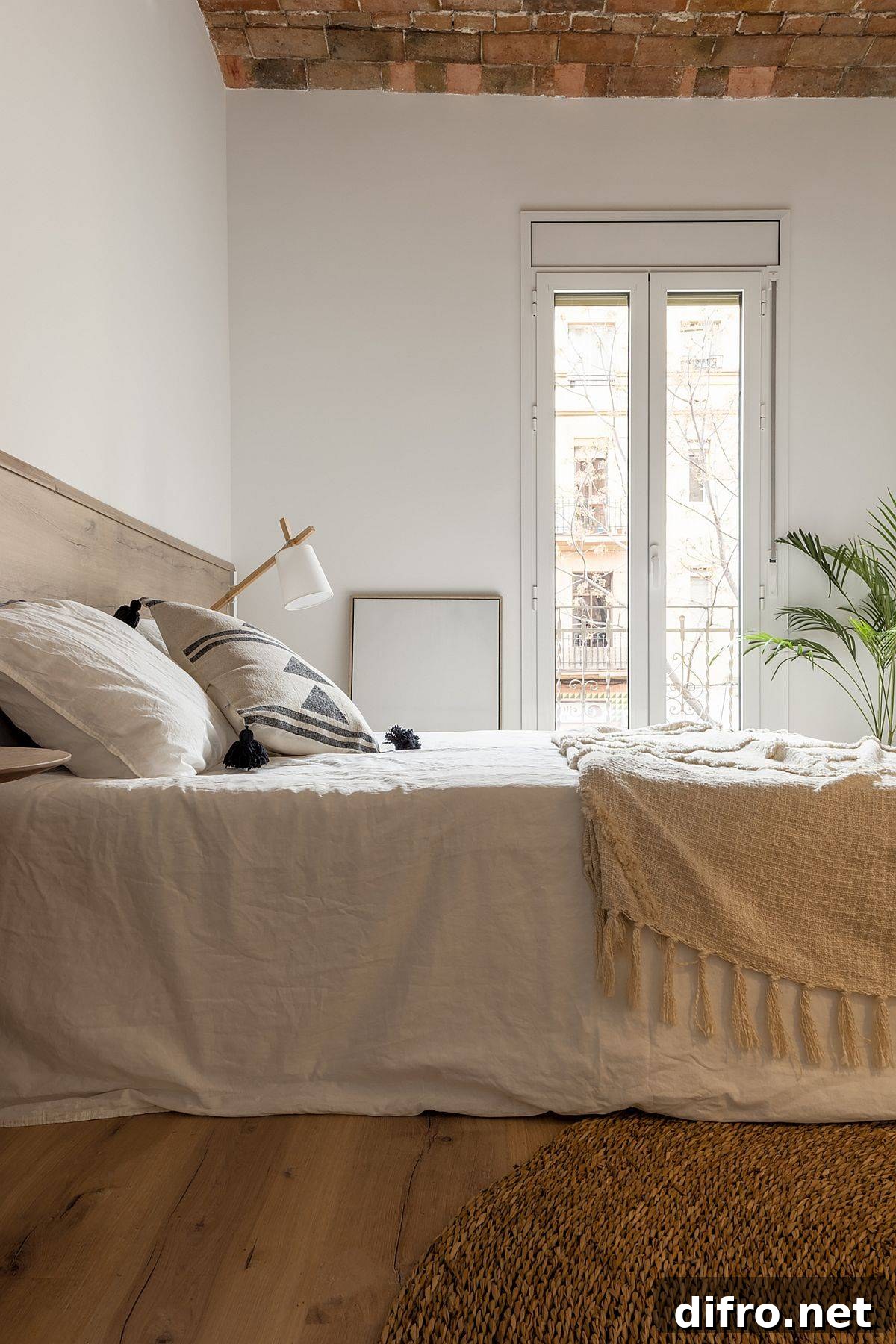 White and wood bedroom with organic finishes