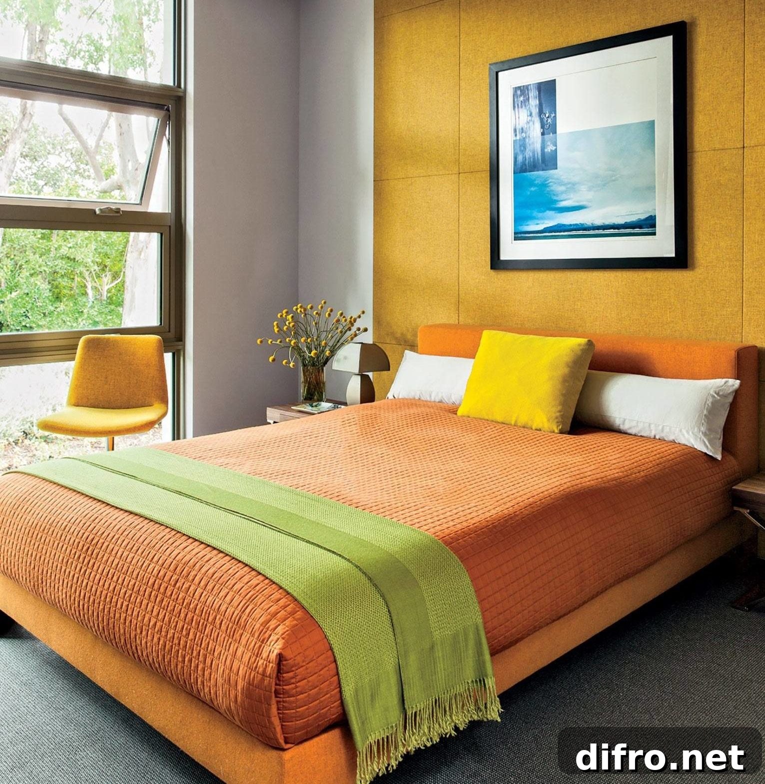Bright Terra Cotta Colorful Bedroom Bold Yellow Orange Palette