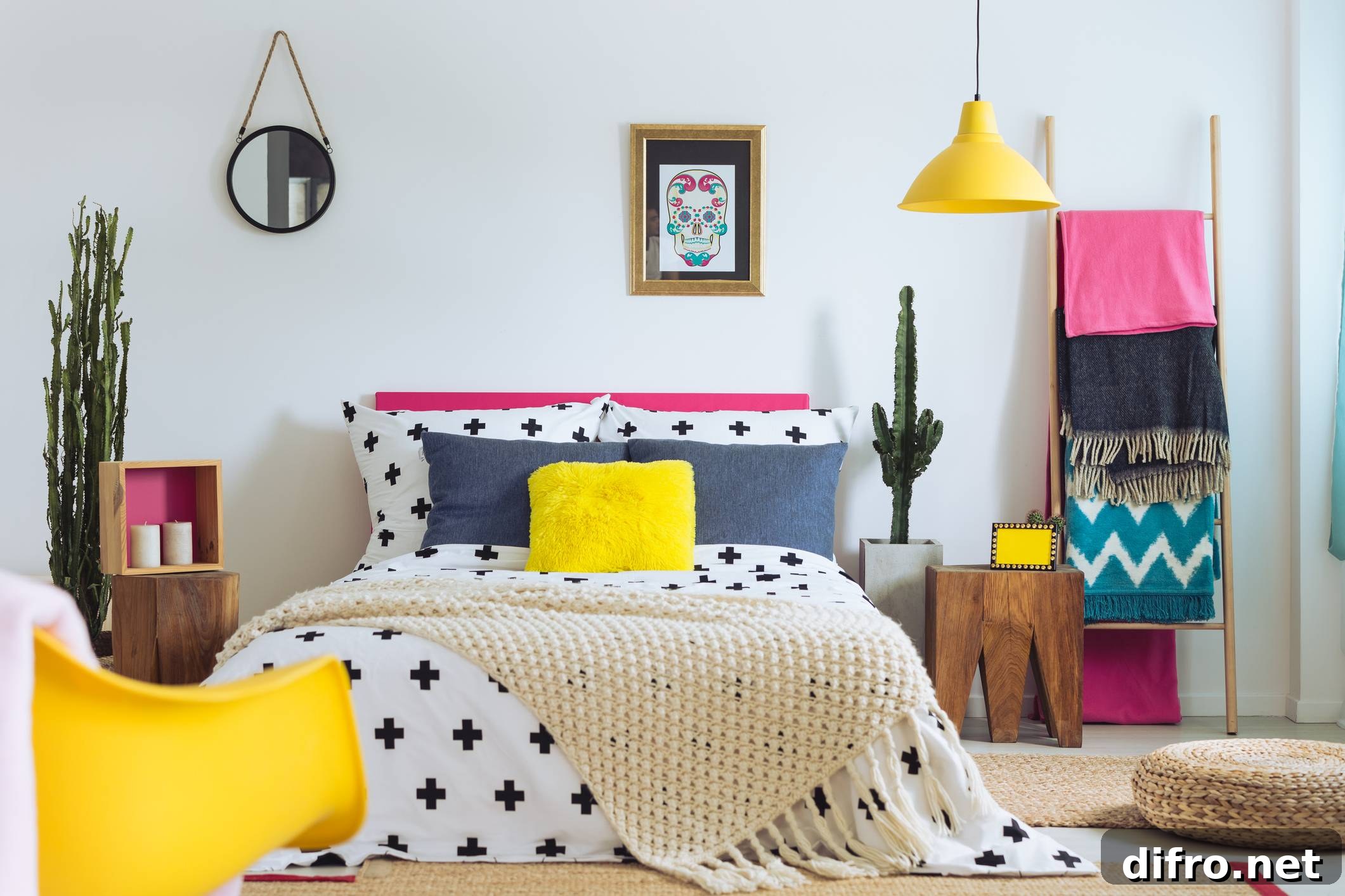 Feminine Bright Colorful Bedroom Polka Dot Bedding Statement Patterns