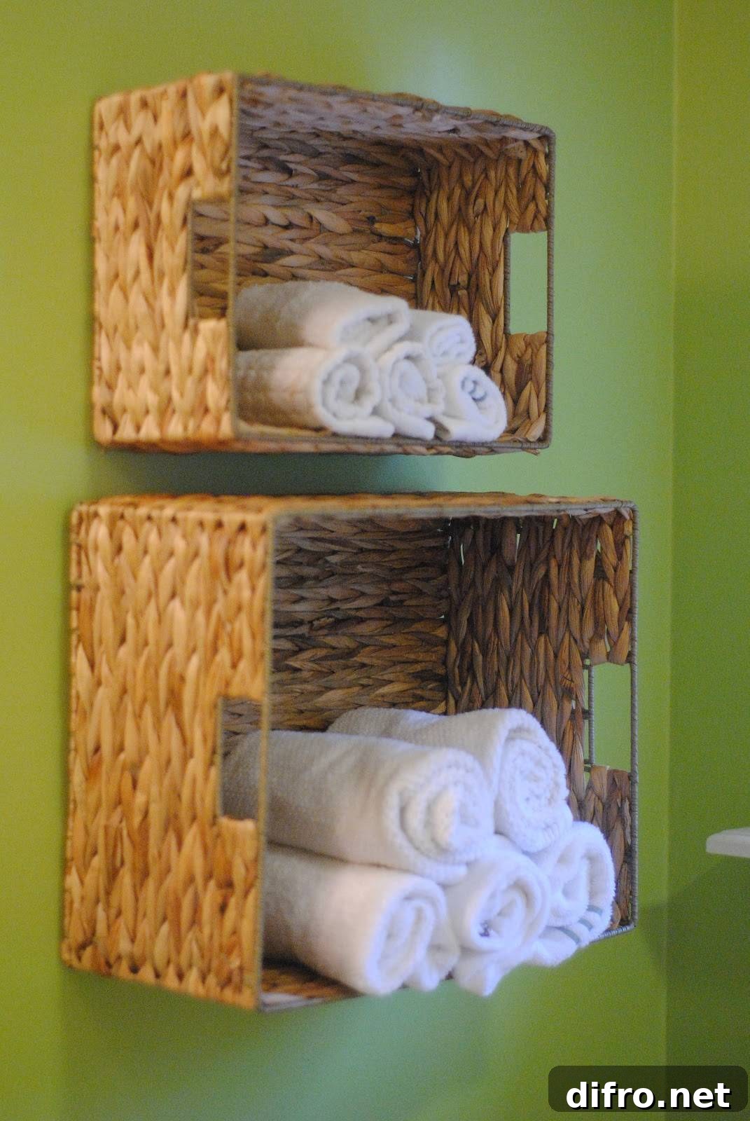 Tiered Towel Baskets on Wall