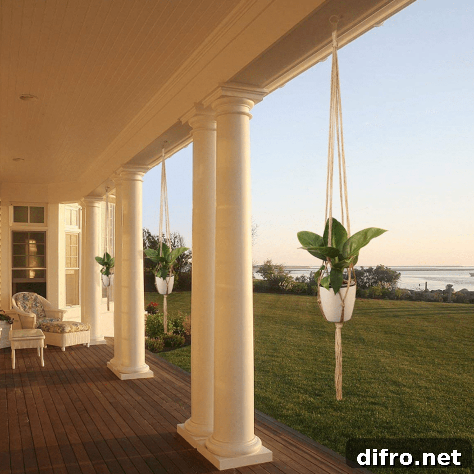 Hanging planters in between columns