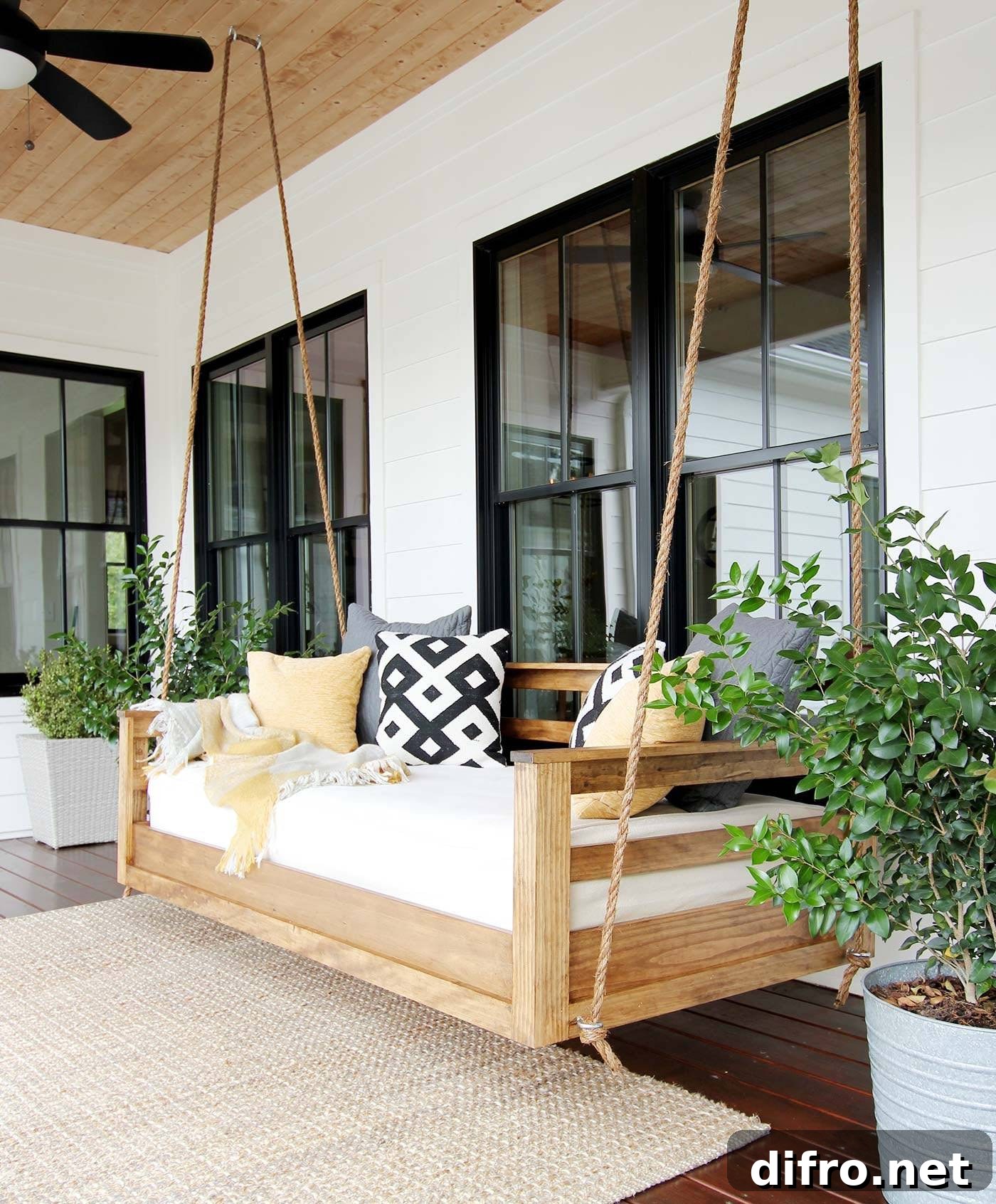 Hanging swing with cushions