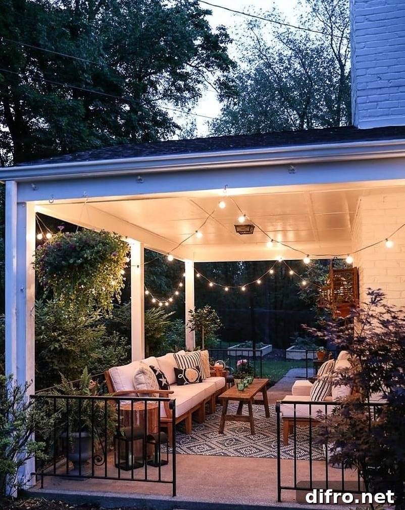 Lights illuminating porch