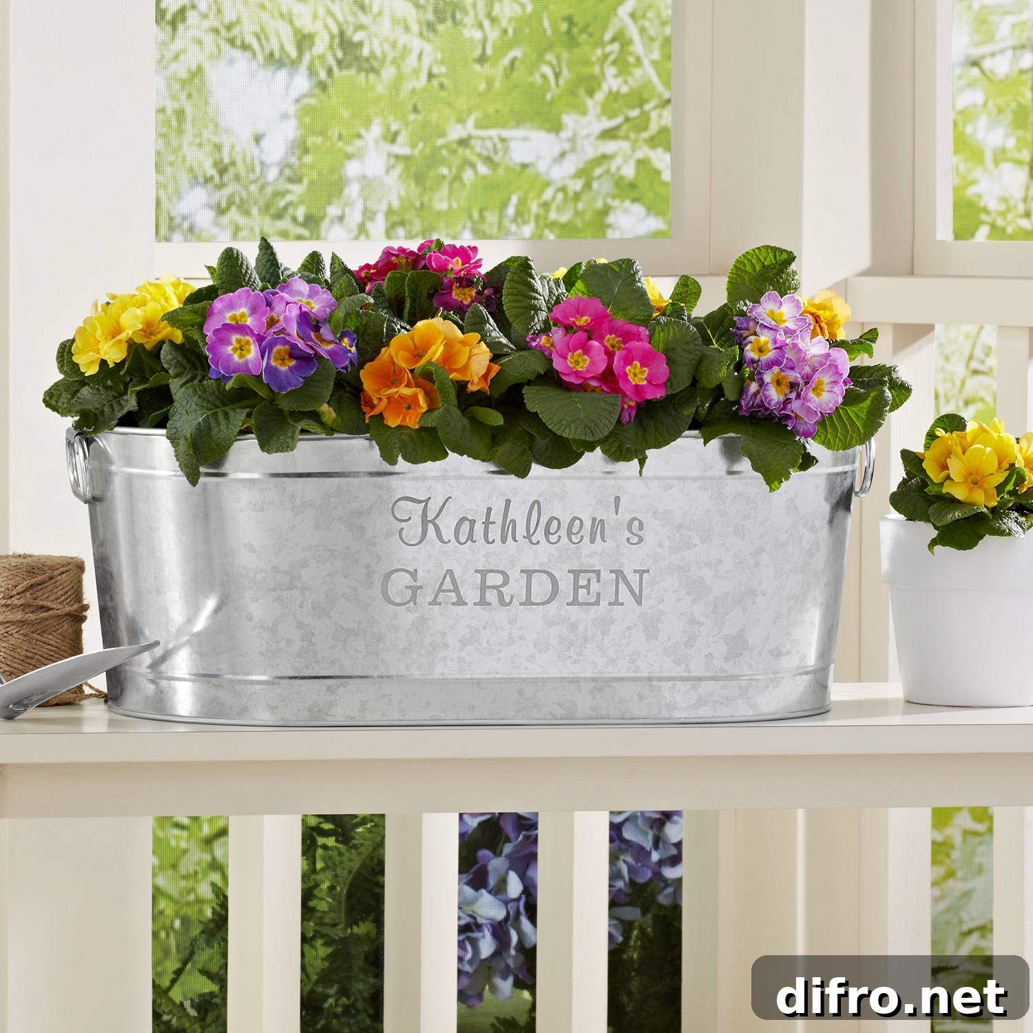 Galvanized Bucket Planter with Inscriptions
