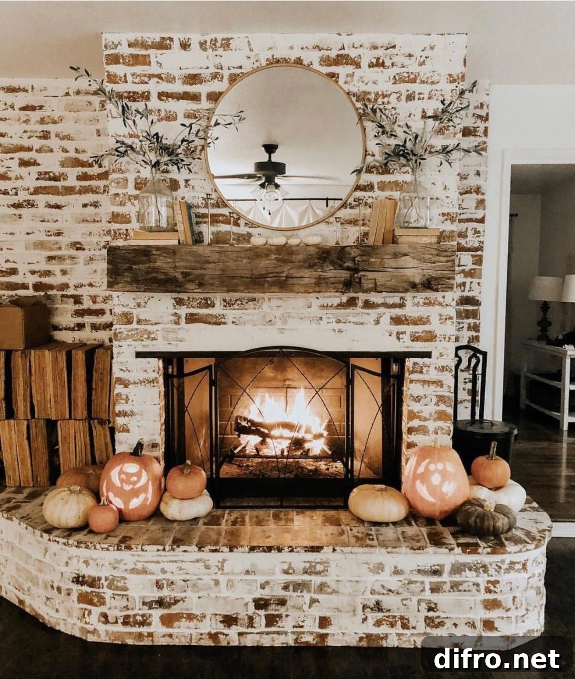 German schmear fireplace with festive decorations