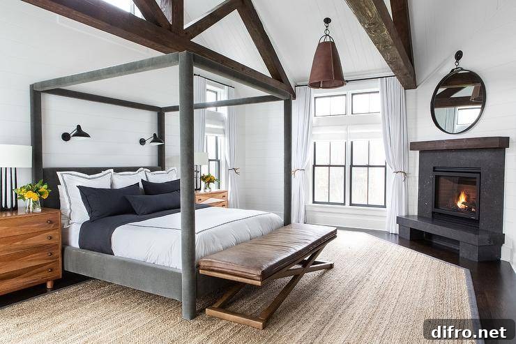 Modern farmhouse bedroom with black accents