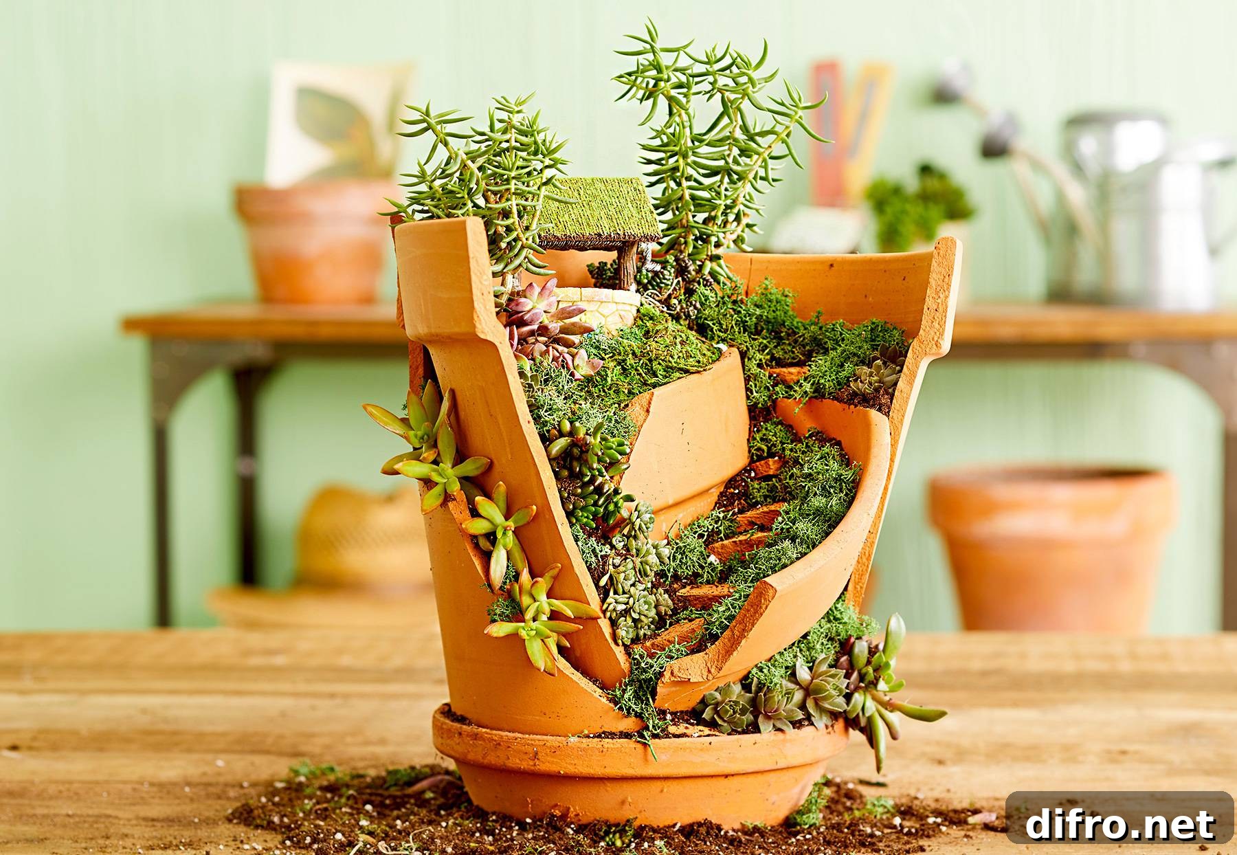 Upcycled Broken Pot Succulent Garden