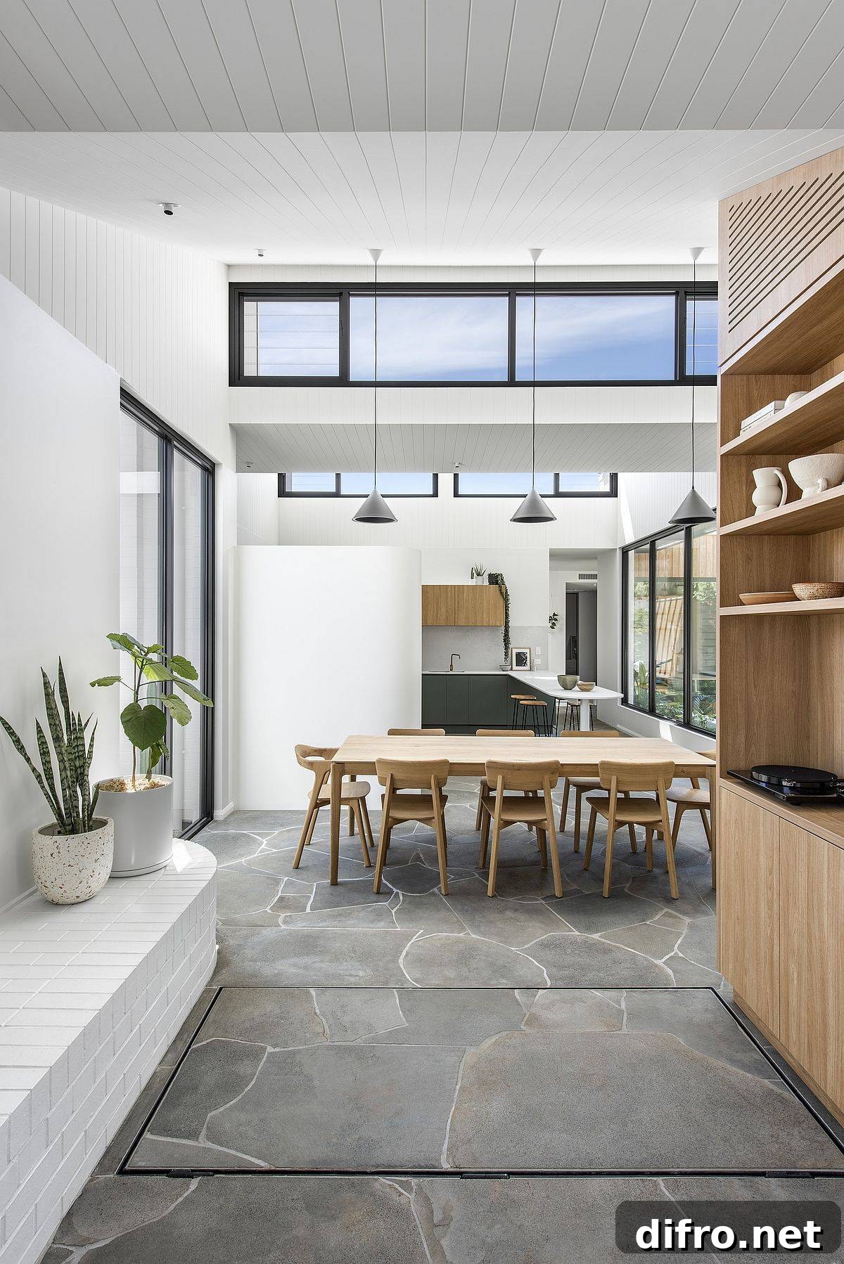 Stone floor giving the interior a distinctive character