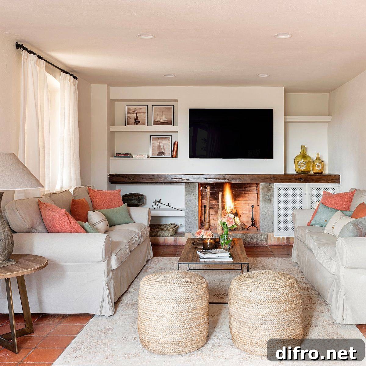Cozy and elegant modern Mediterranean living room in beige