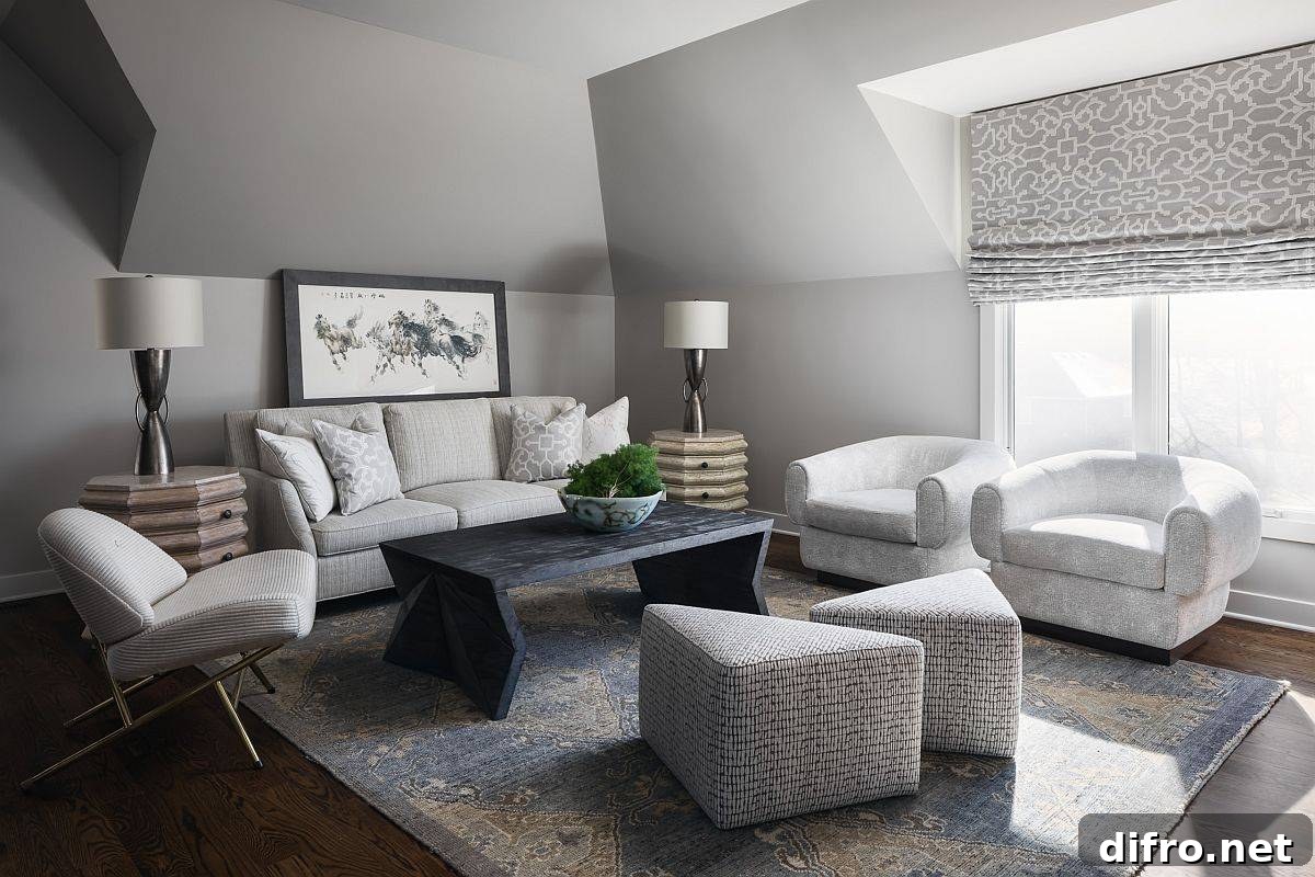 Monochromatic modern living room in gray