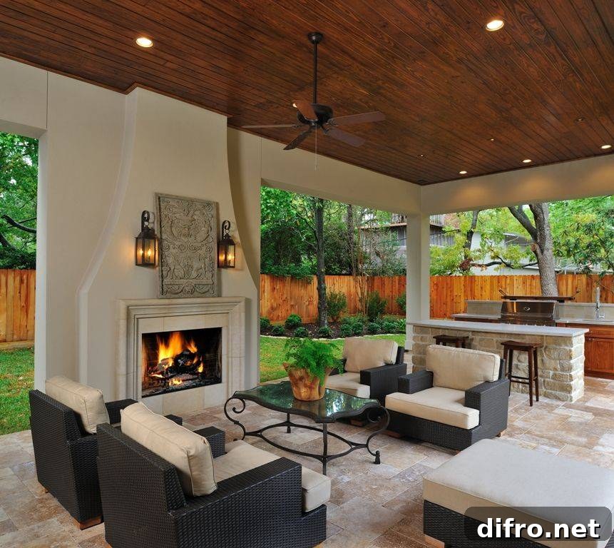 Patio Kitchen and Adjoining Living Room