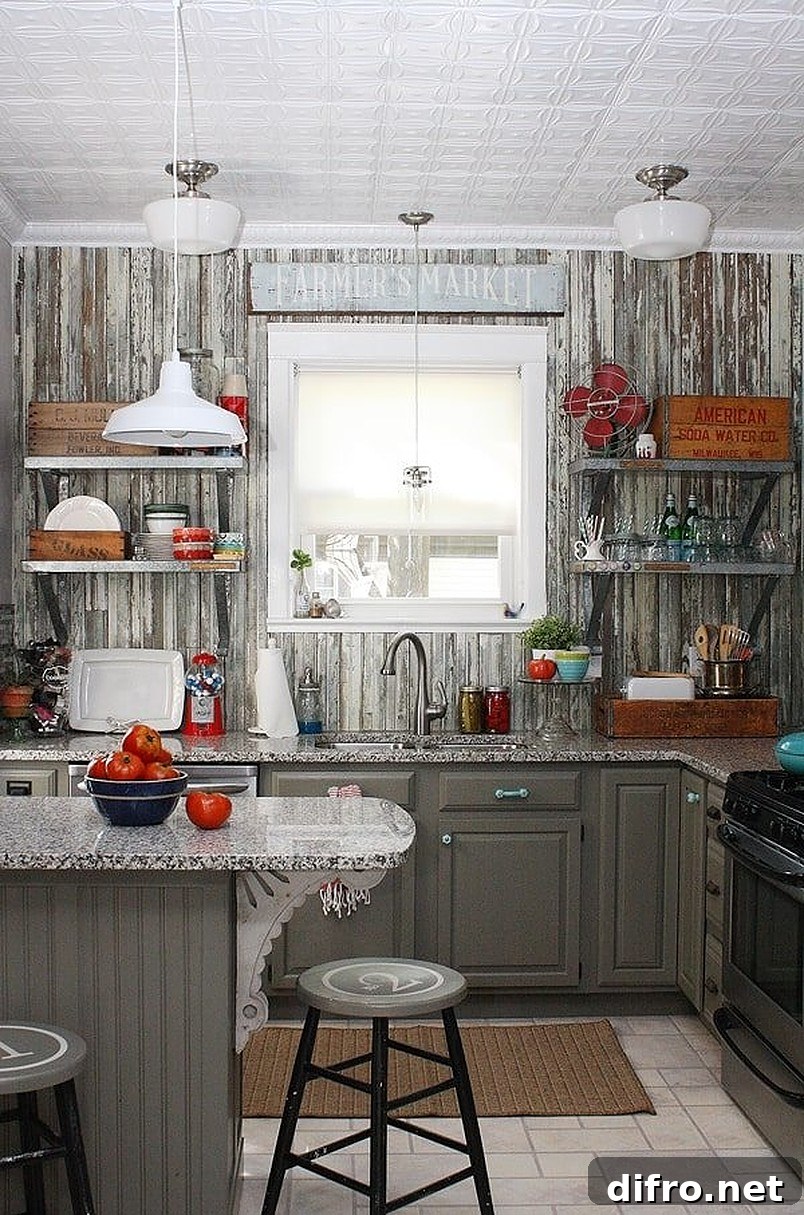 Bright kitchen with window and hanging light fixture.