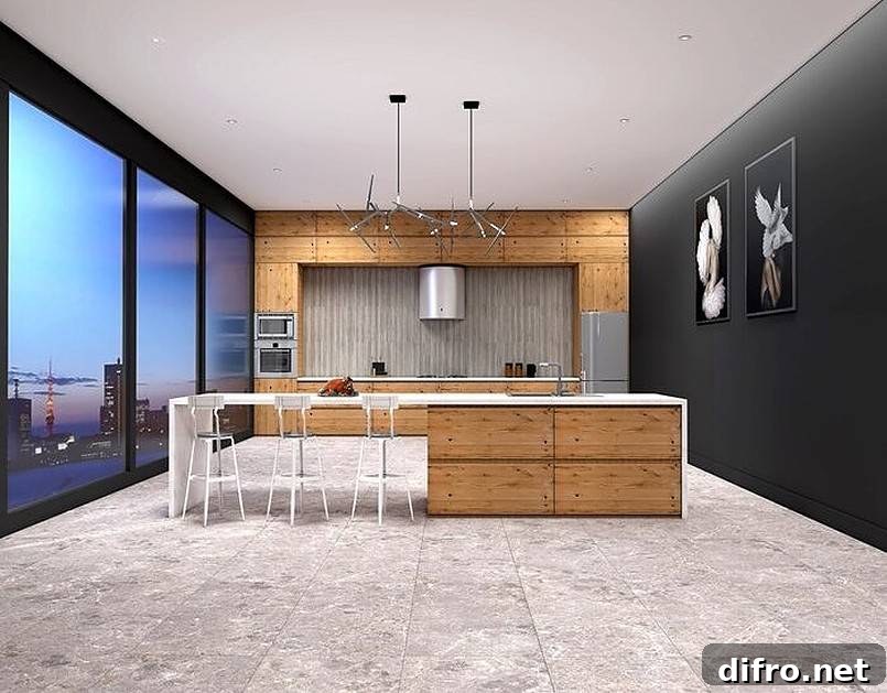 Room with two large frames on black wall.