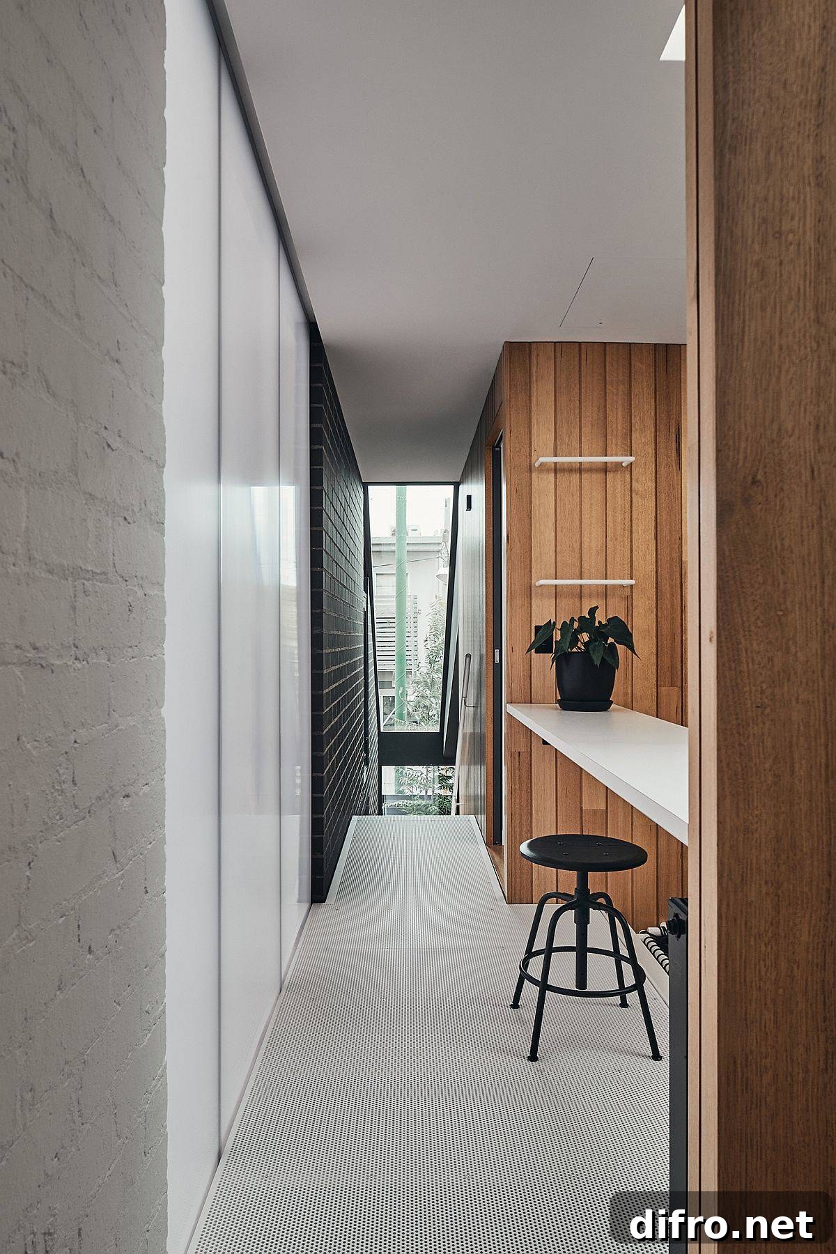 Interior showing painted brick walls and polycarbonate panels