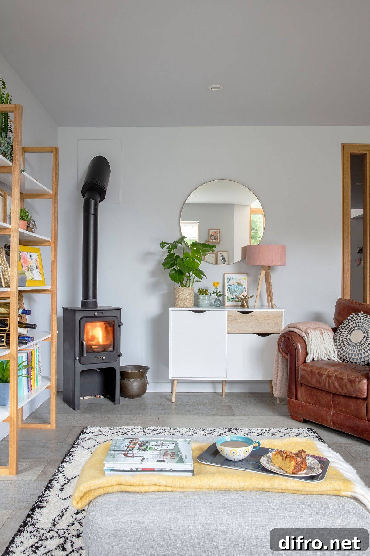Organized Scandinavian living room