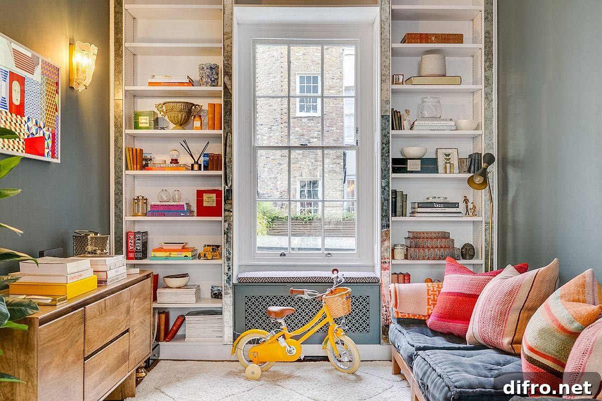 Vertical shelving in living room