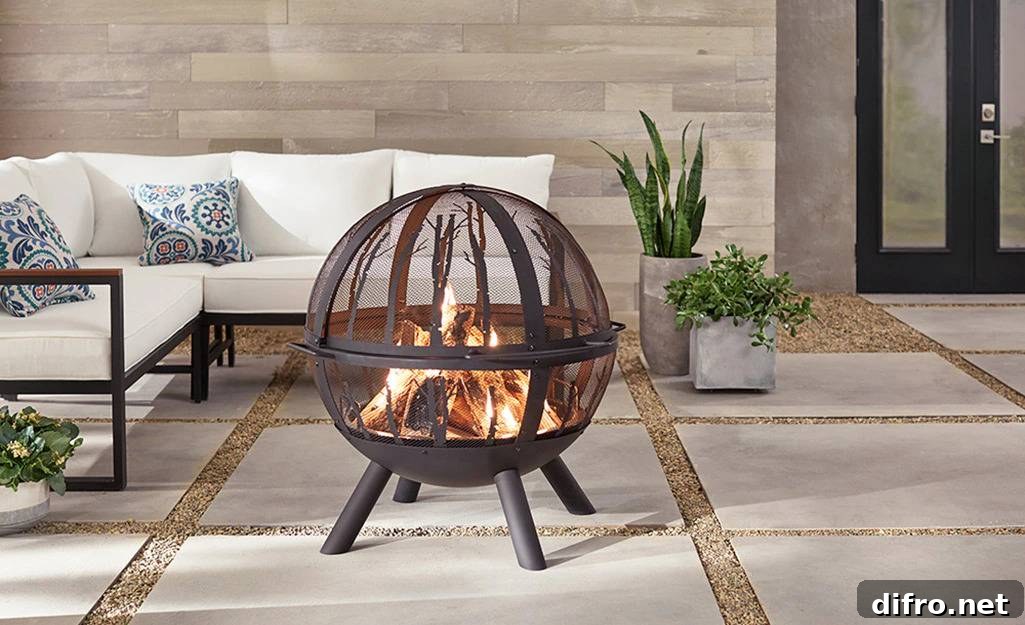 Round wood burning metal fire pit