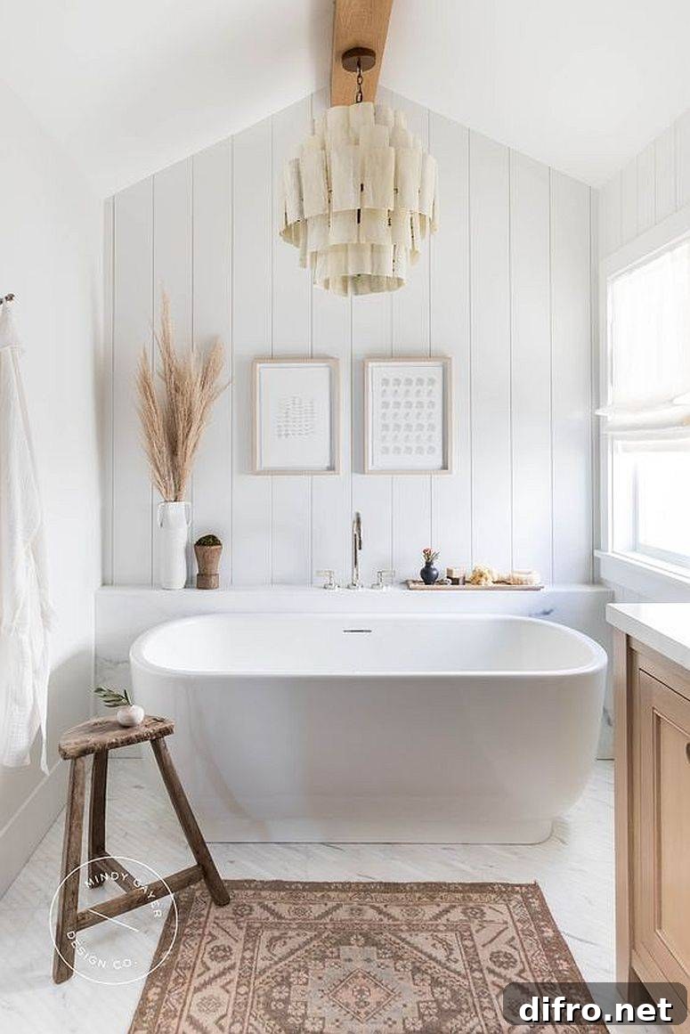 Modern rustic white bathroom with wood accents