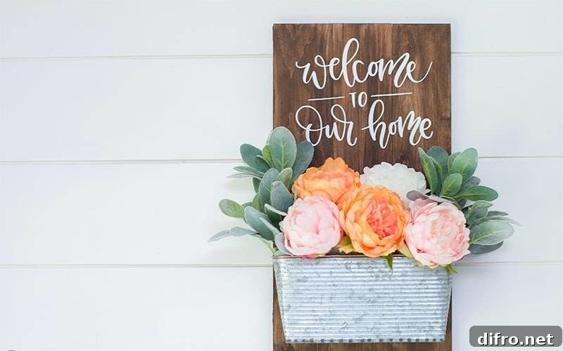 Wooden Welcome Sign with Planter