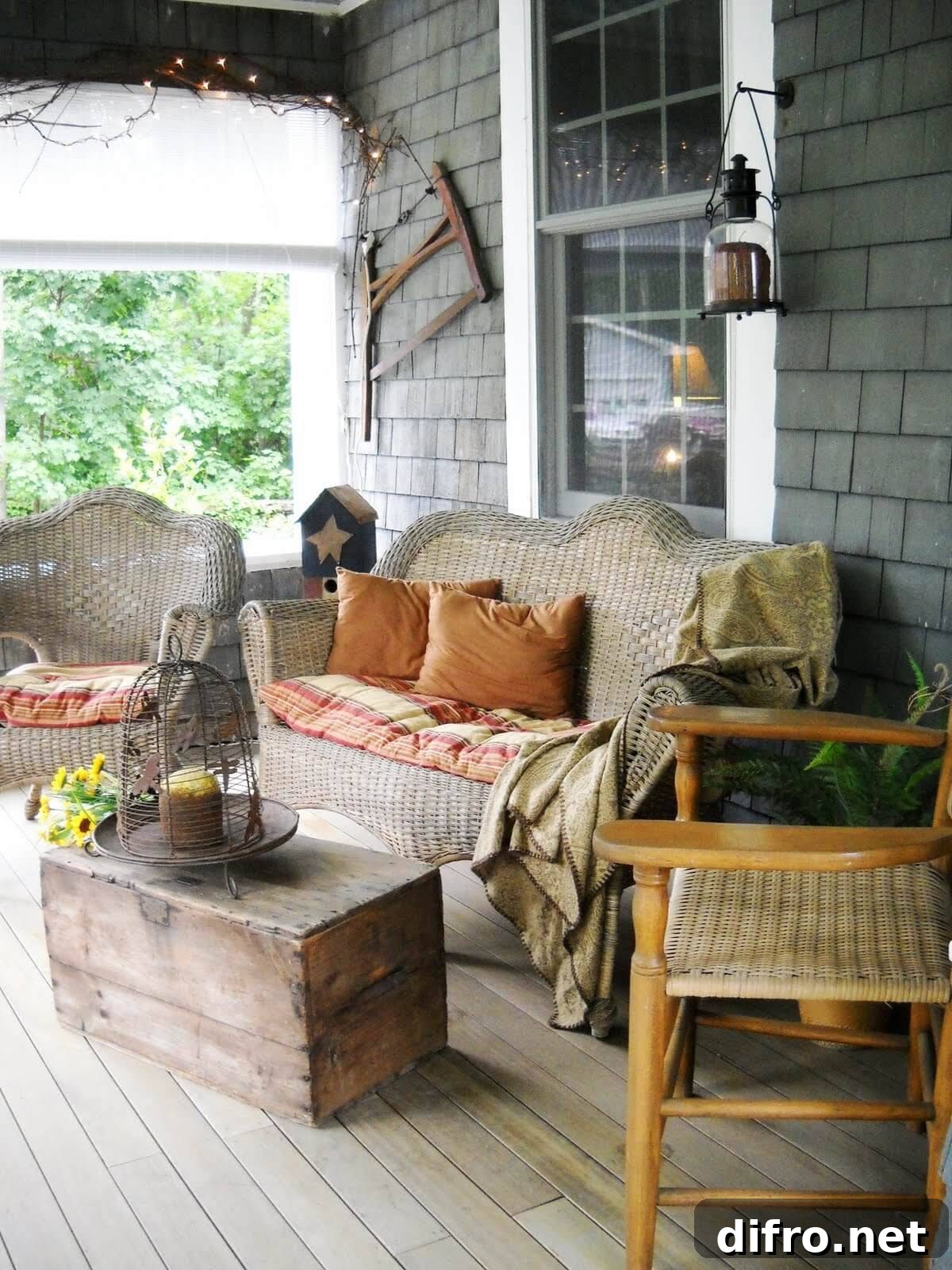 Woven Porch Furnishing and Crate Table