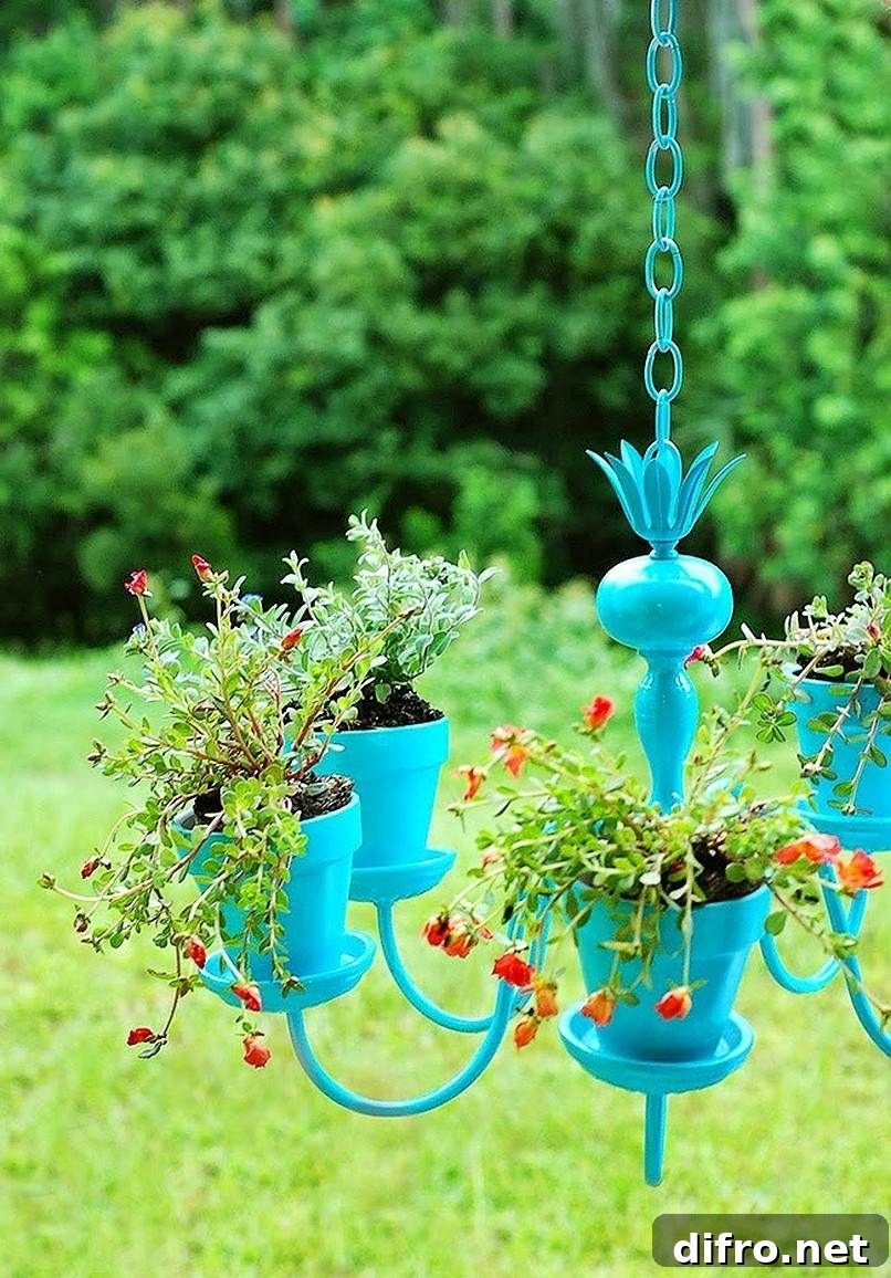 Blue plant chandelier