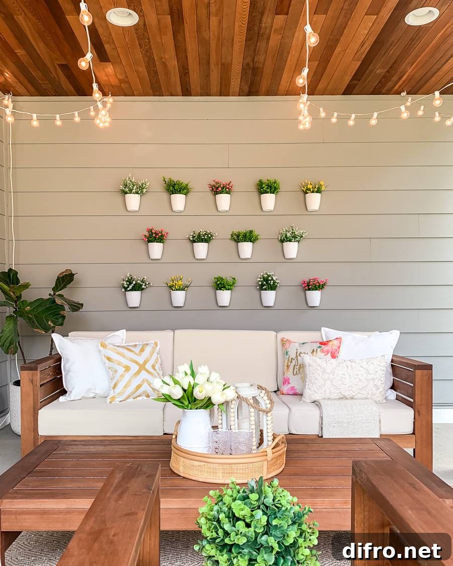 Hanging white pots with flowers