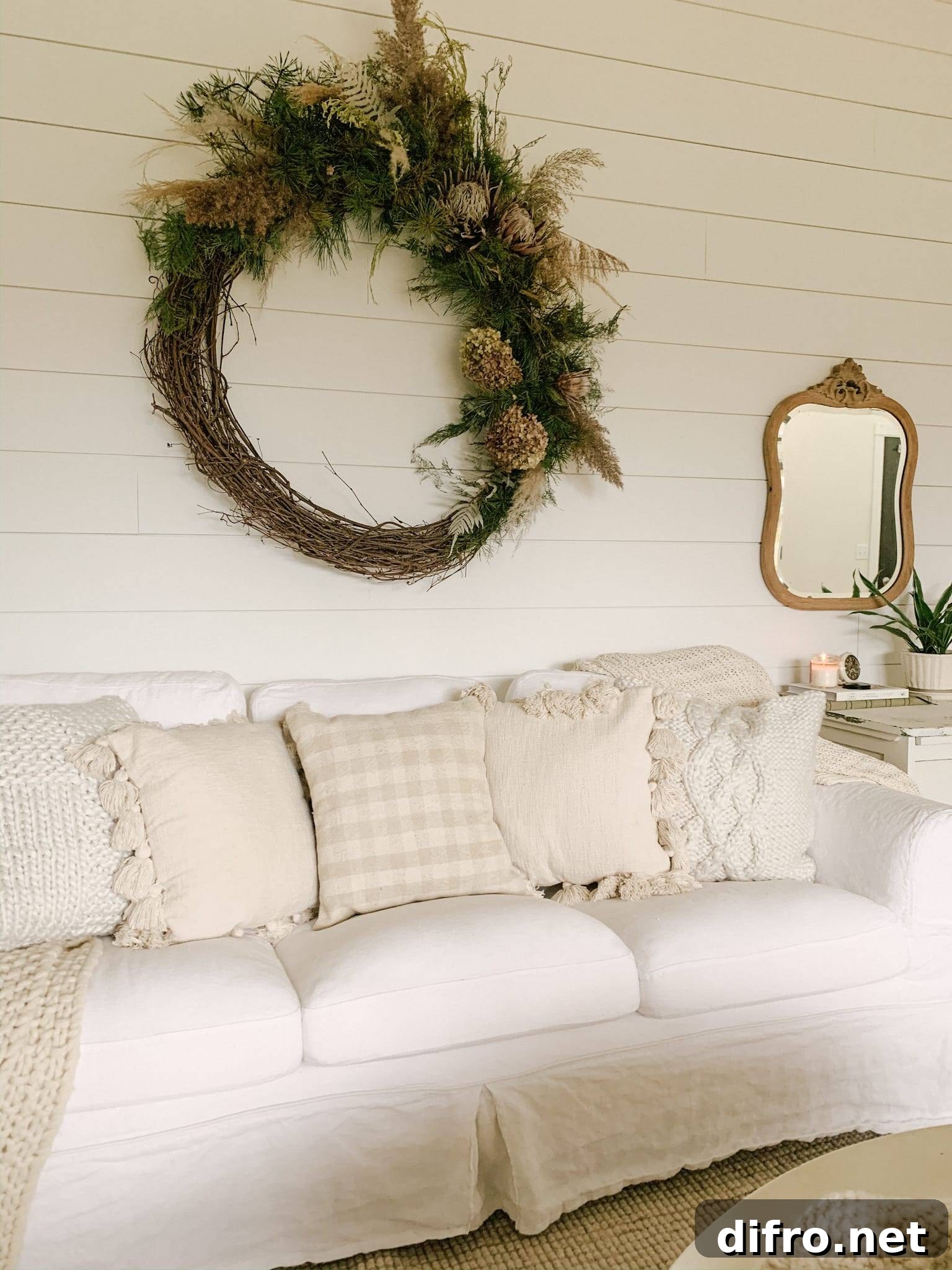 Shiplap Wall with Flower Wreath