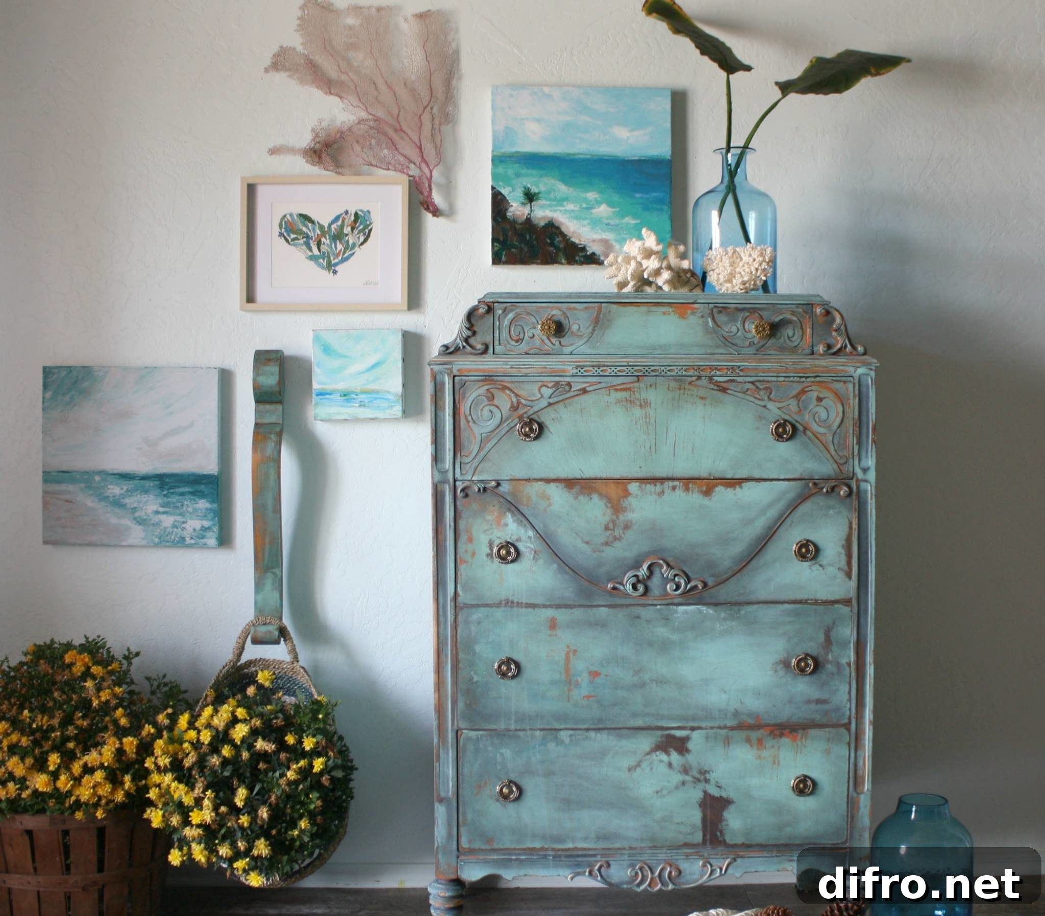 Rustic Teal Colored Dresser