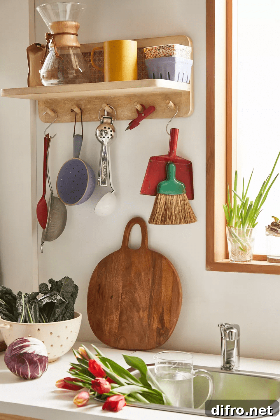 Wooden cutting board on counter