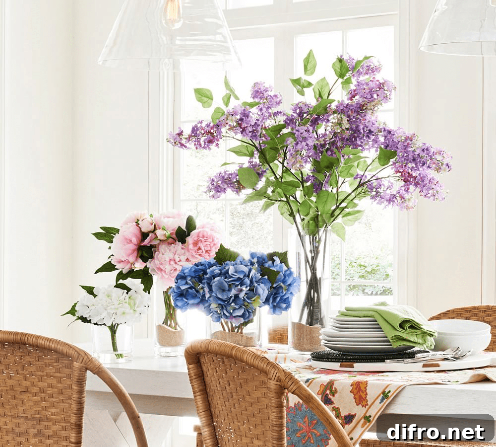 Glass vases with spring flowers