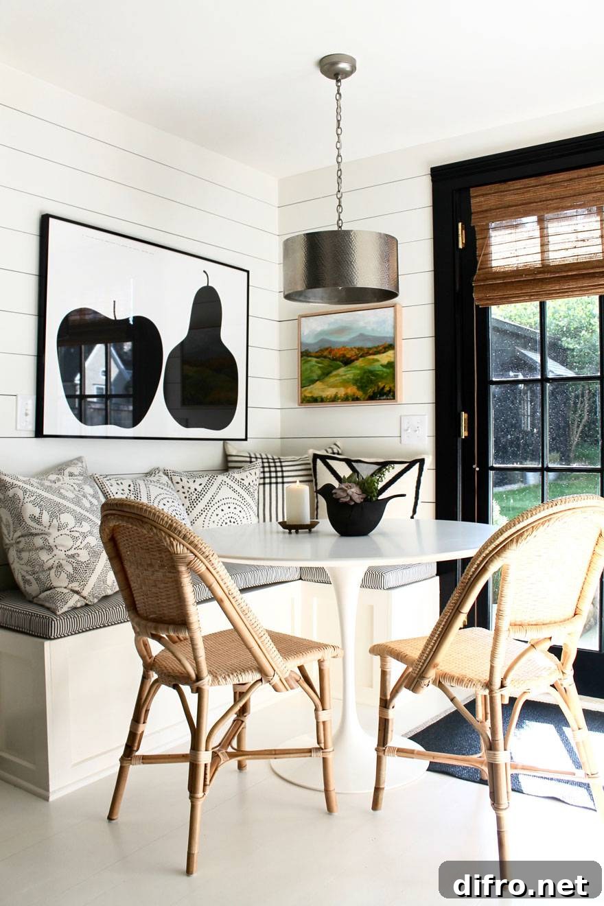 Breakfast Nook with Shiplap Walls.