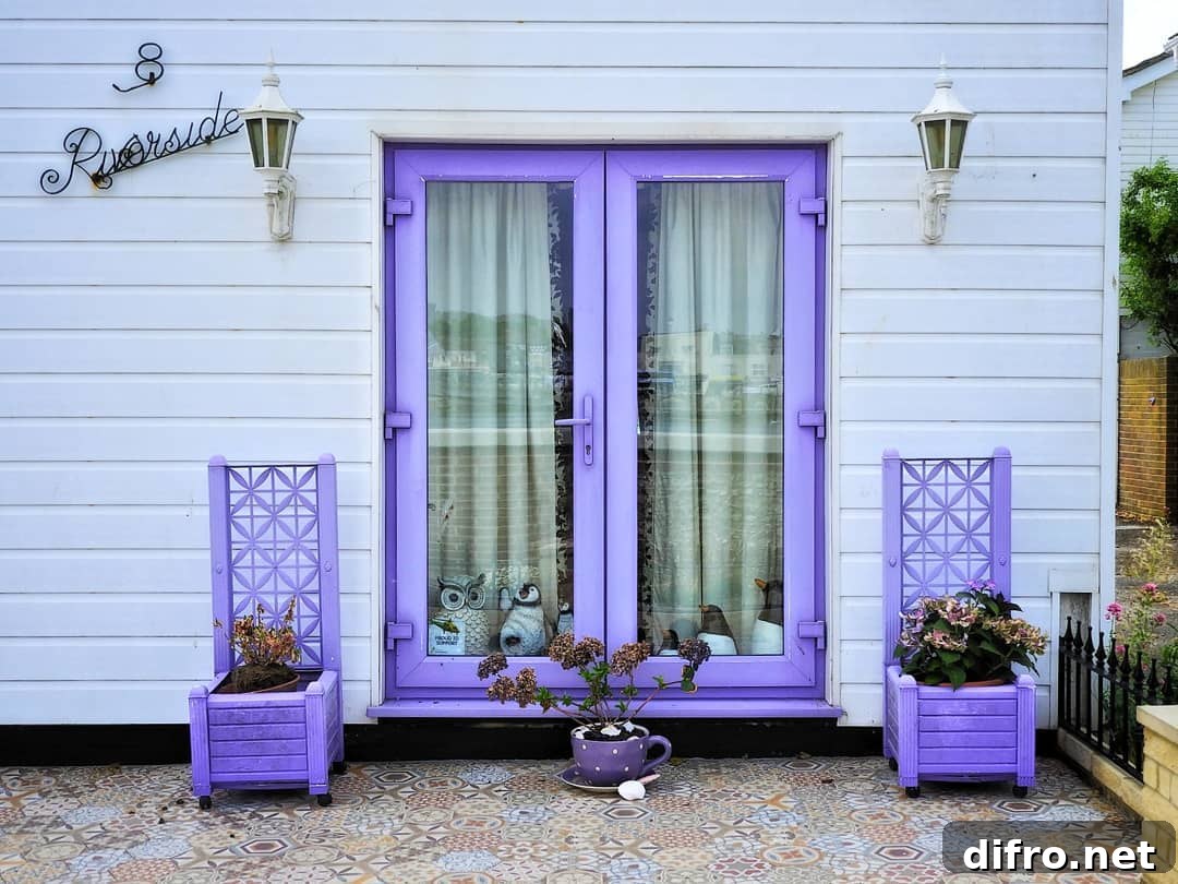 Purple window with purple planters