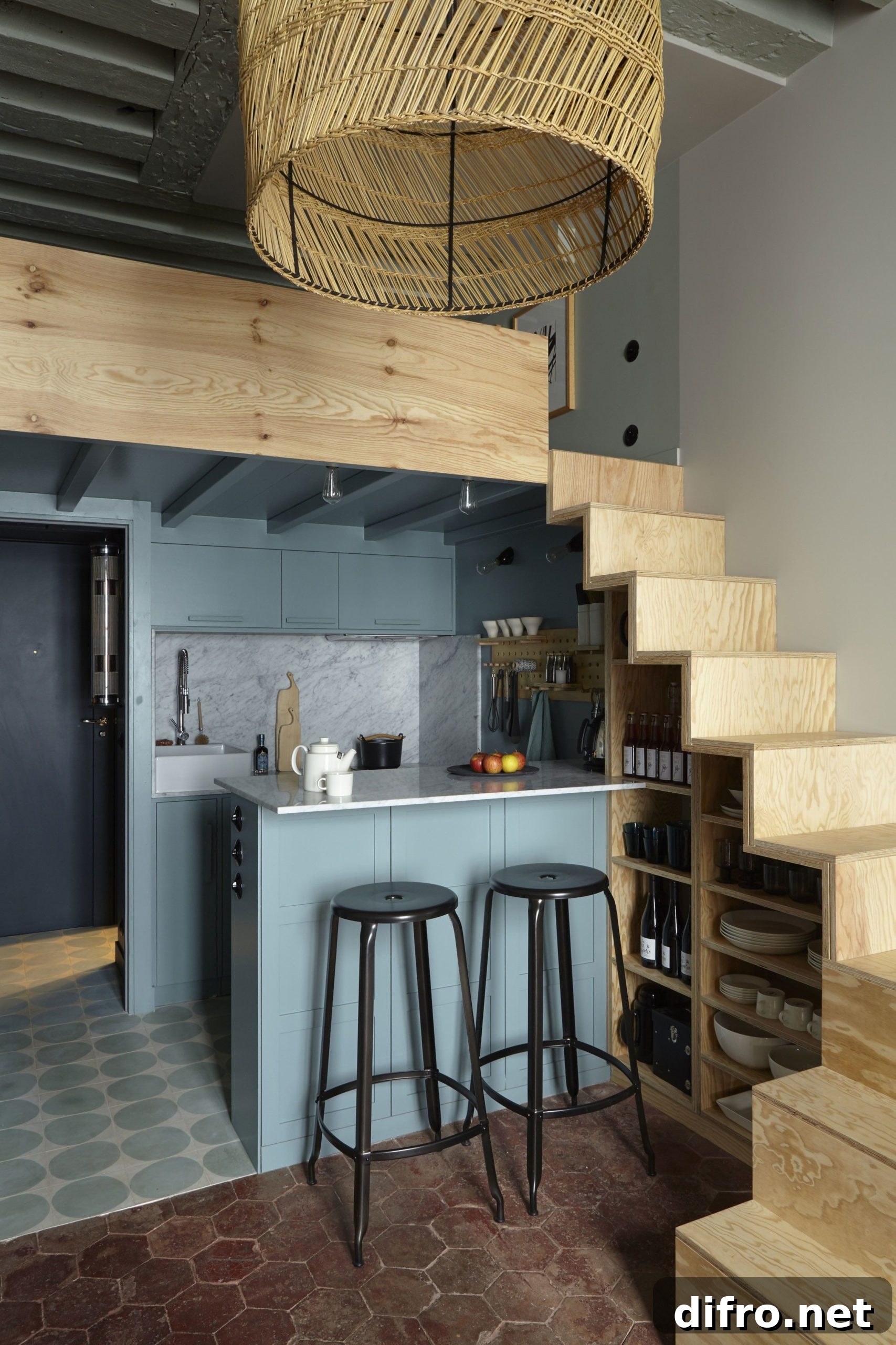 Wooden shelved staircase