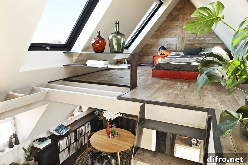 Contemporary loft apartment bedroom