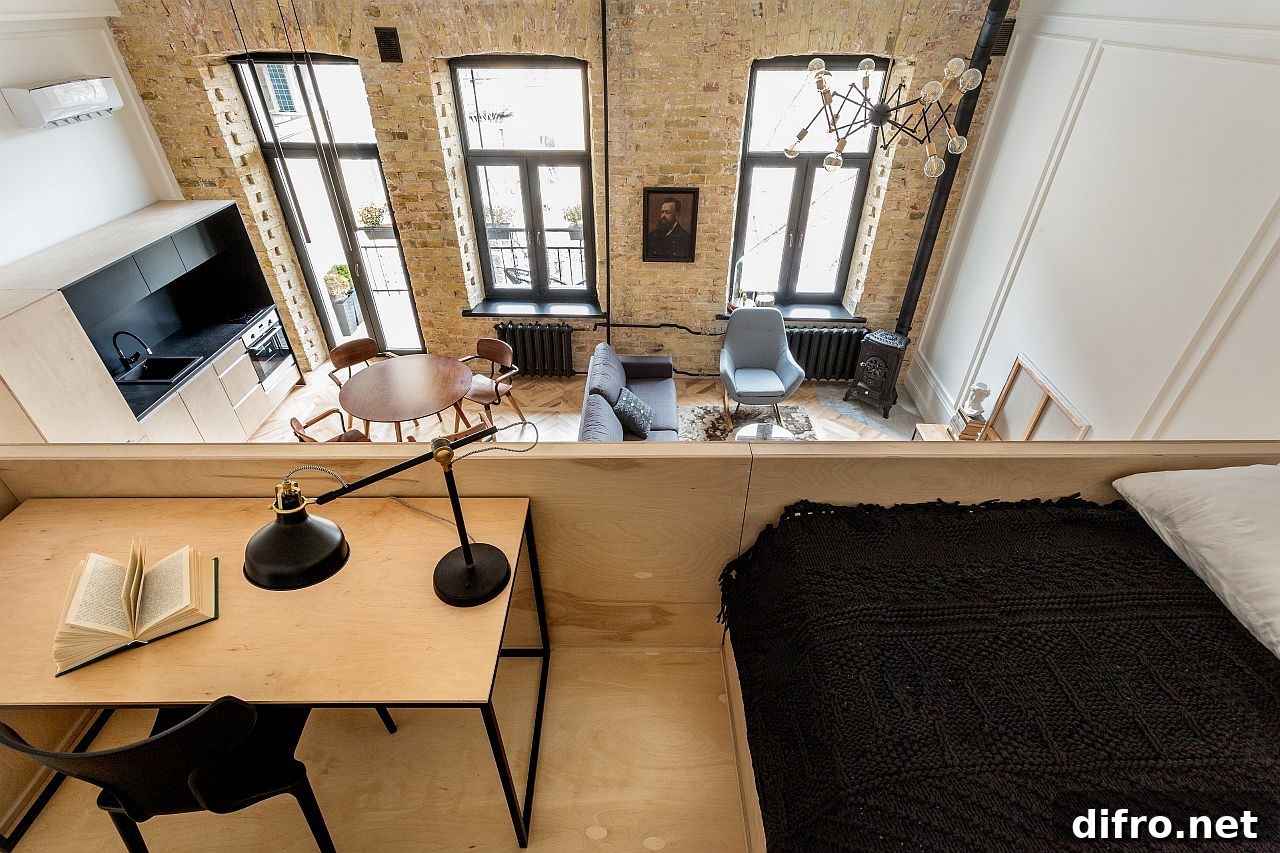 View of the living area from the loft level bedroom above